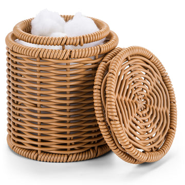 Rattan Q-tip Holder with Lid, Cotton Swab Canister