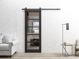 Slab Barn Door Panel | Quadro 4522 Matte Black with Clear Glass | Sturdy Finished Doors | Pocket Clo