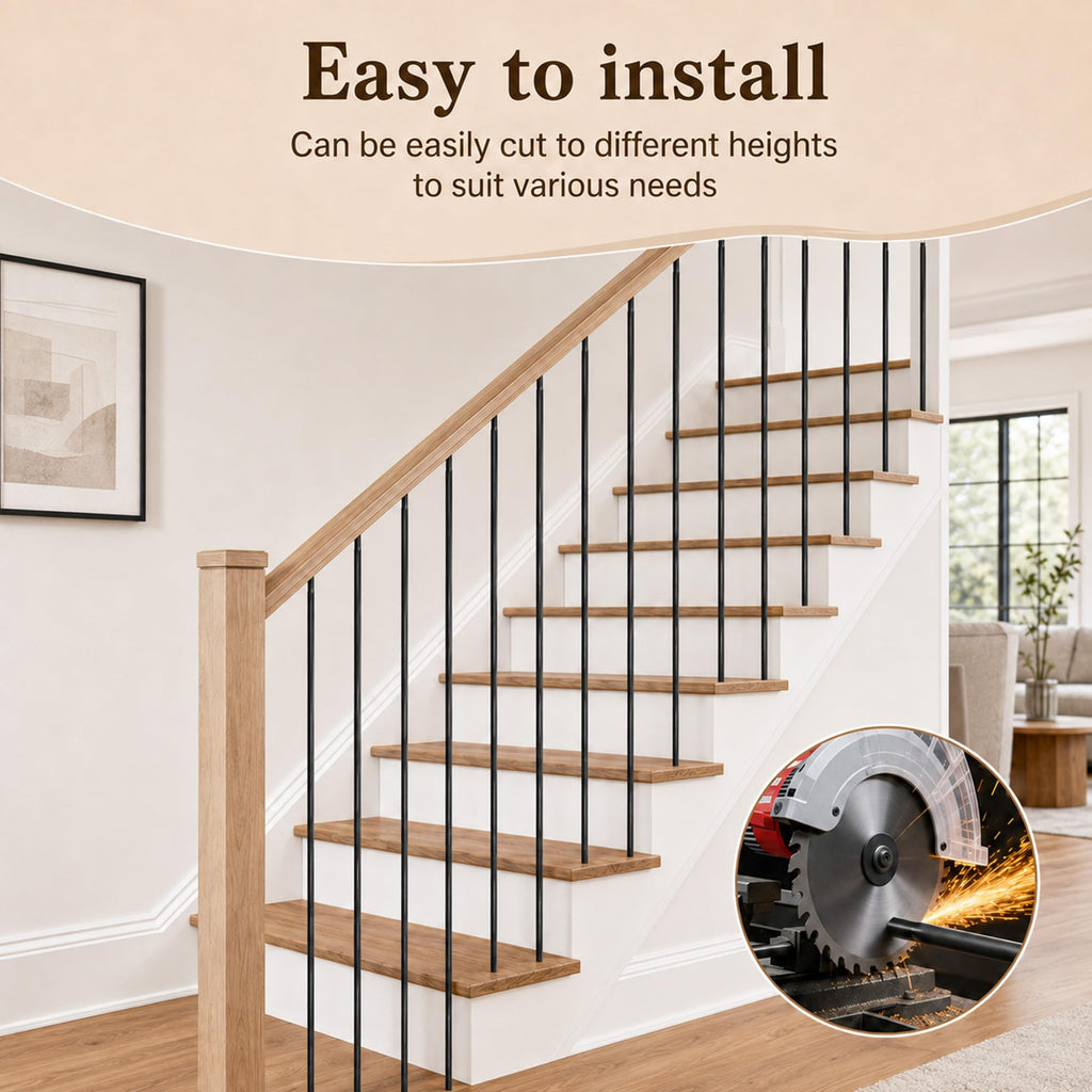 30 Pcs Wrought Iron Balusters for Staircase, 1/2" x 44" Hollow Straight Iron Spindles Deck Balusters, Deck Railing