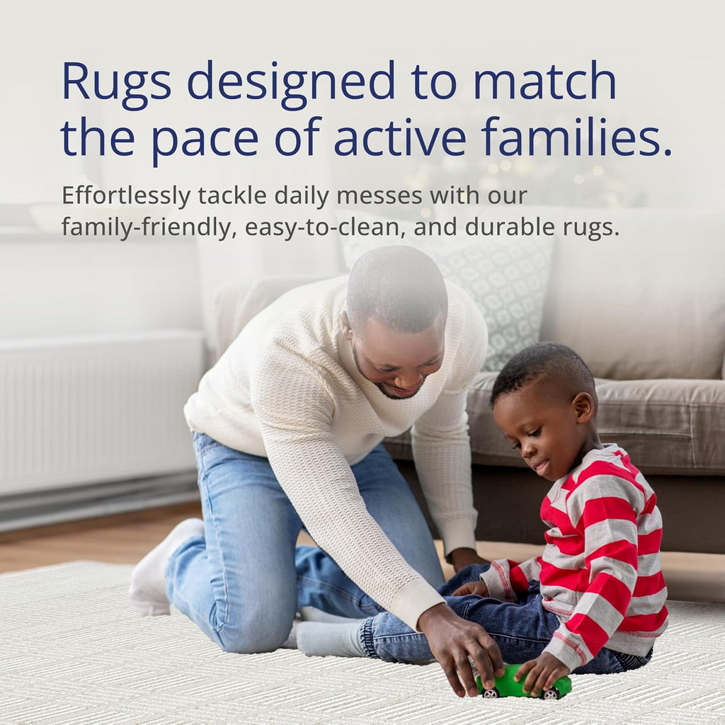 Cream Area Rug - Area Rugs - Vera Collection Checkered Minimalist Pattern - Non-Shedding,Easy to Clean Durable