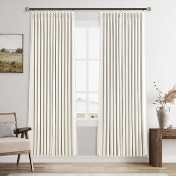 100% Blackout Linen Pinch Pleat Curtains 84 Inch Cream