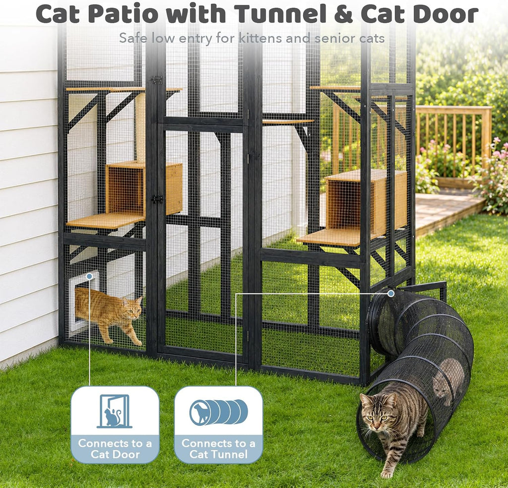 Walk-in Catio, Indoor & Outdoor Wooden Cat Enclosure with Window Access