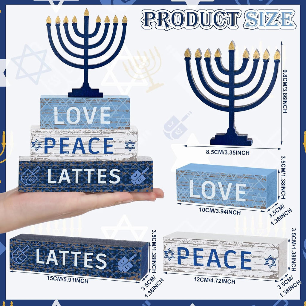 Hanukkah Wooden Table Decorations - Set of 4