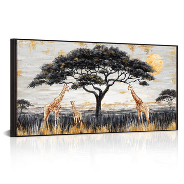 African Giraffe Wall Art Savanna Tree Landscape Painting Decor