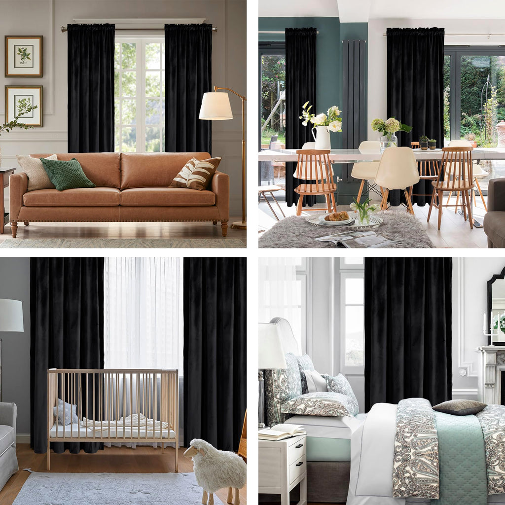 Black Velvet Blackout Curtains 108 inches, 2 Panels, 52W x 108L
