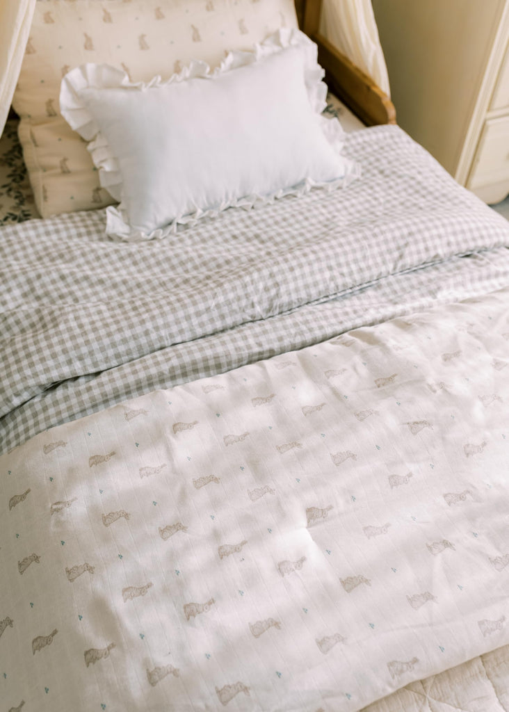 Bunny Crib Bedding Set, 5-Layer Organic Cotton Muslin Crib Quilt & Sham, Bunny Rabbit Nursery, Toddler Comforter