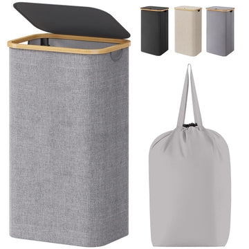 105L Large Laundry Basket with Lid, Removable Bags, Light Gray