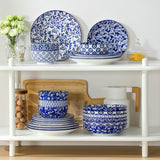 SELENE Plates and Bowls Set for 6, 24 Pieces Dinnerware Sets, Mircowave and Dishwasher Safe Dishes Set