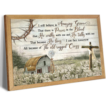Brown Wooden Frame Christian Wall Art Barn Windmill Canvas Wall Decor Religious Cross Wall Art I Still Believe In