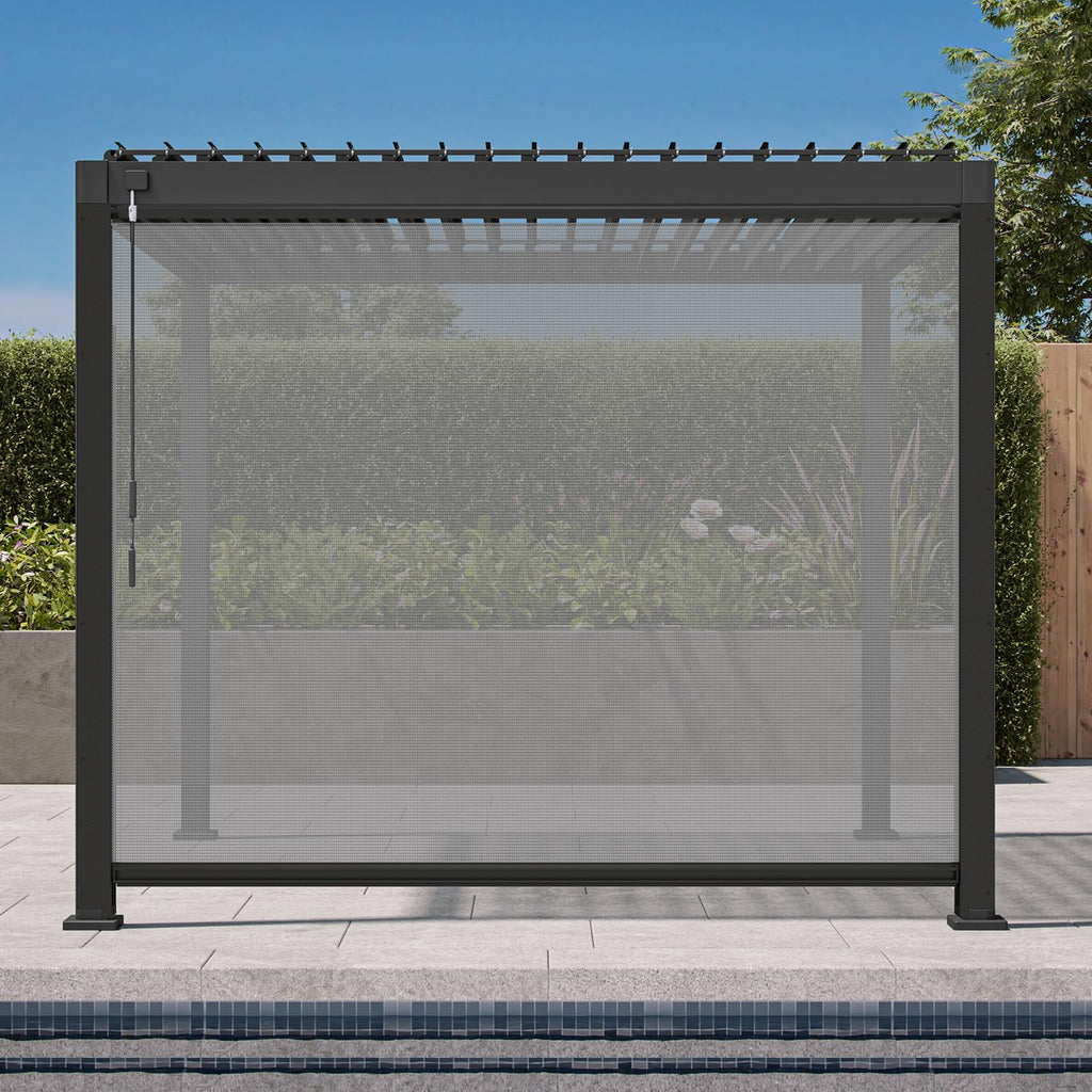 111S Round 10'x10' Metal Louvered Pergola with 10FT Shade Screen for Outdoor,Deck,Lawn,Garden,Backyard and