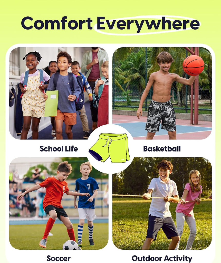 Boys Athletic Shorts with Compression Liner Zipper Pockets