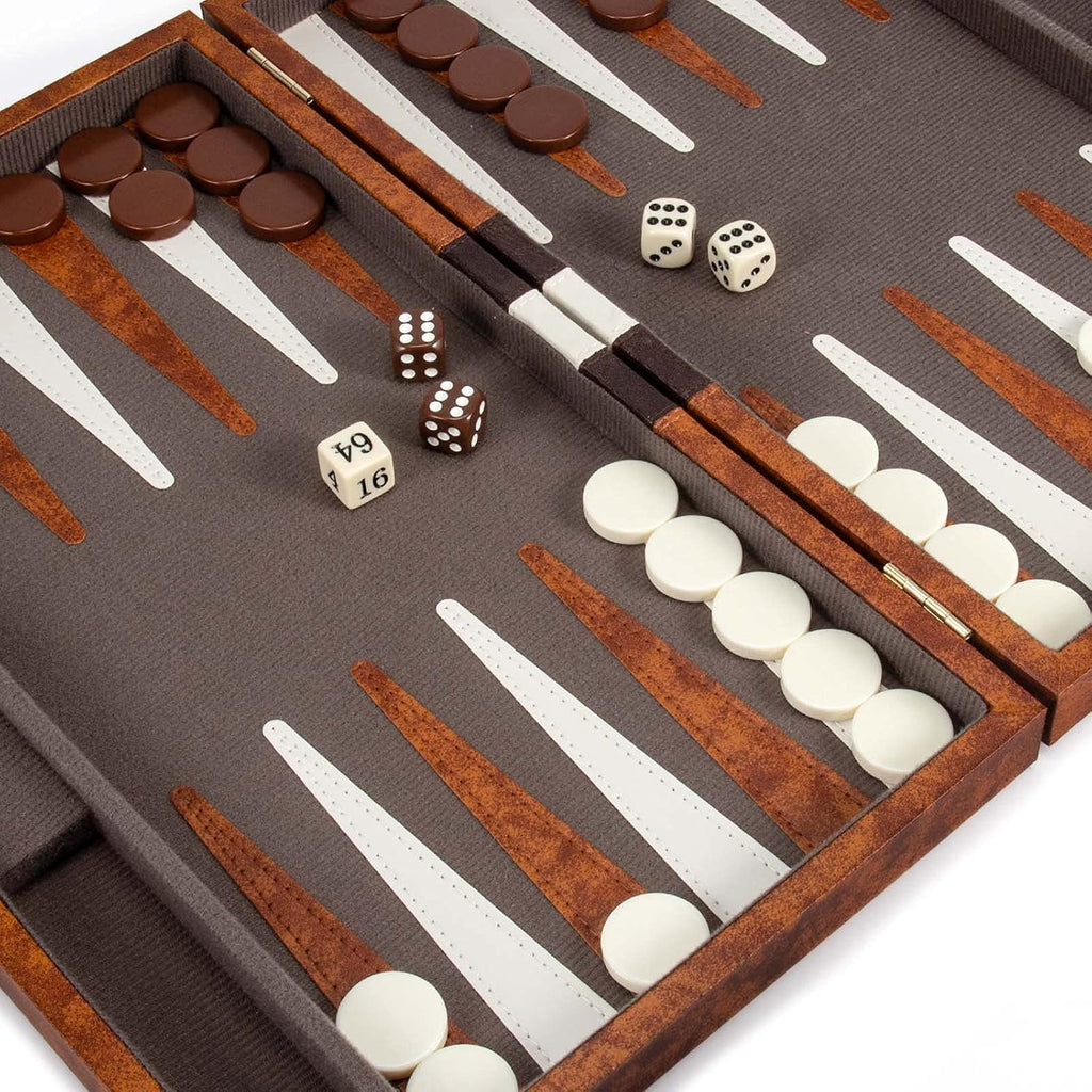 Backgammon Set, 15 Inches Classic Board Game with Leather Case, Folding Board, Gift Package, Portable Travel Strategy