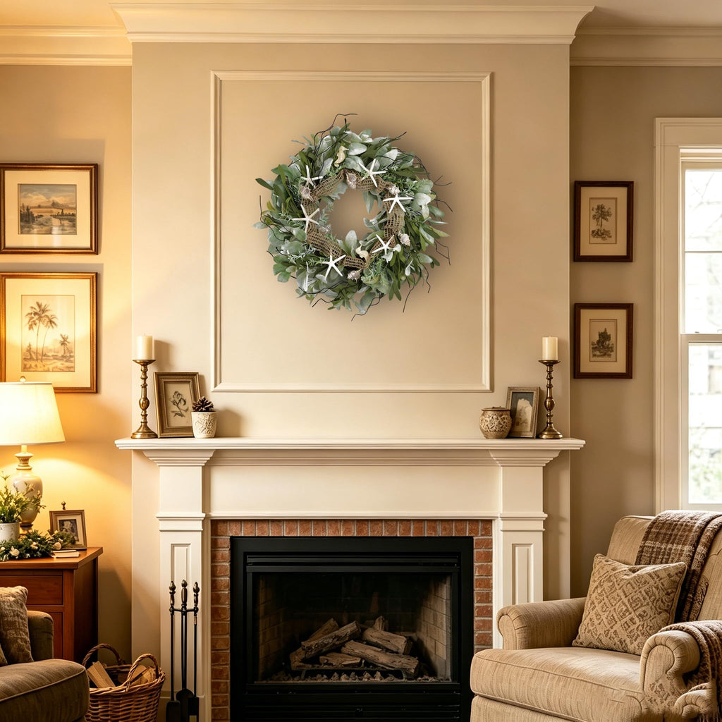 CIR OAOSES 18 Inch Green Ear Lambs Leaves Starfish Wreaths for Front Door, Rustic and Farmhouse Spring Summer