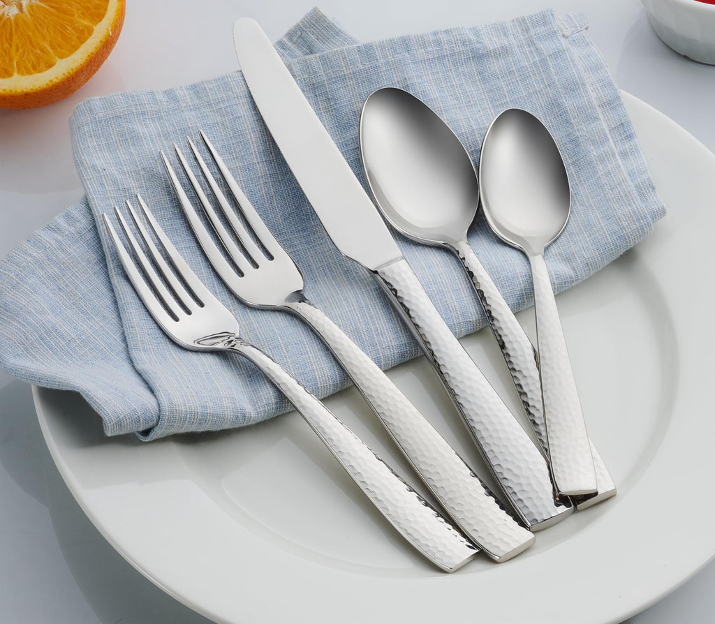 Hammered Stainless Steel 18/10 Flatware Silverware Set, Service for 4 (20-Piece Set)