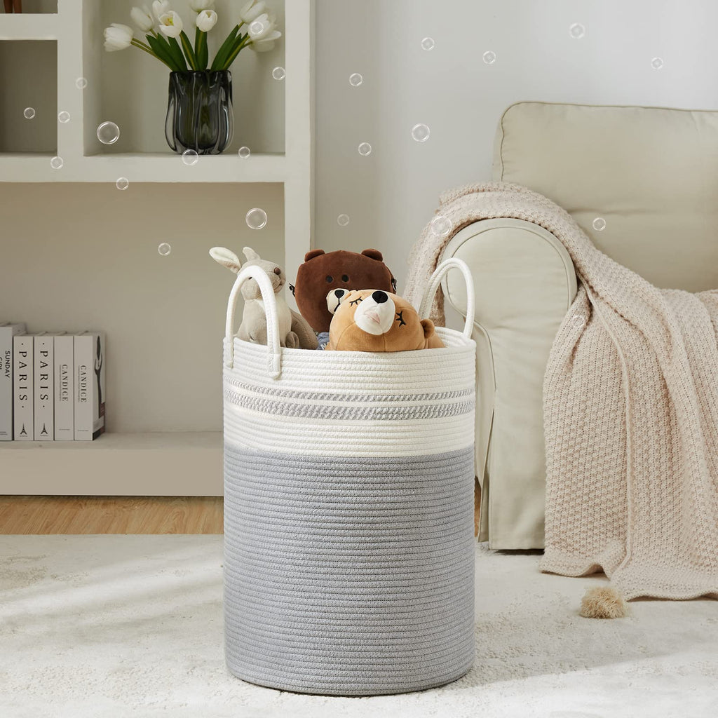 Woven Rope Laundry Hamper Basket, 72L Tall Laundry Basket-Grey
