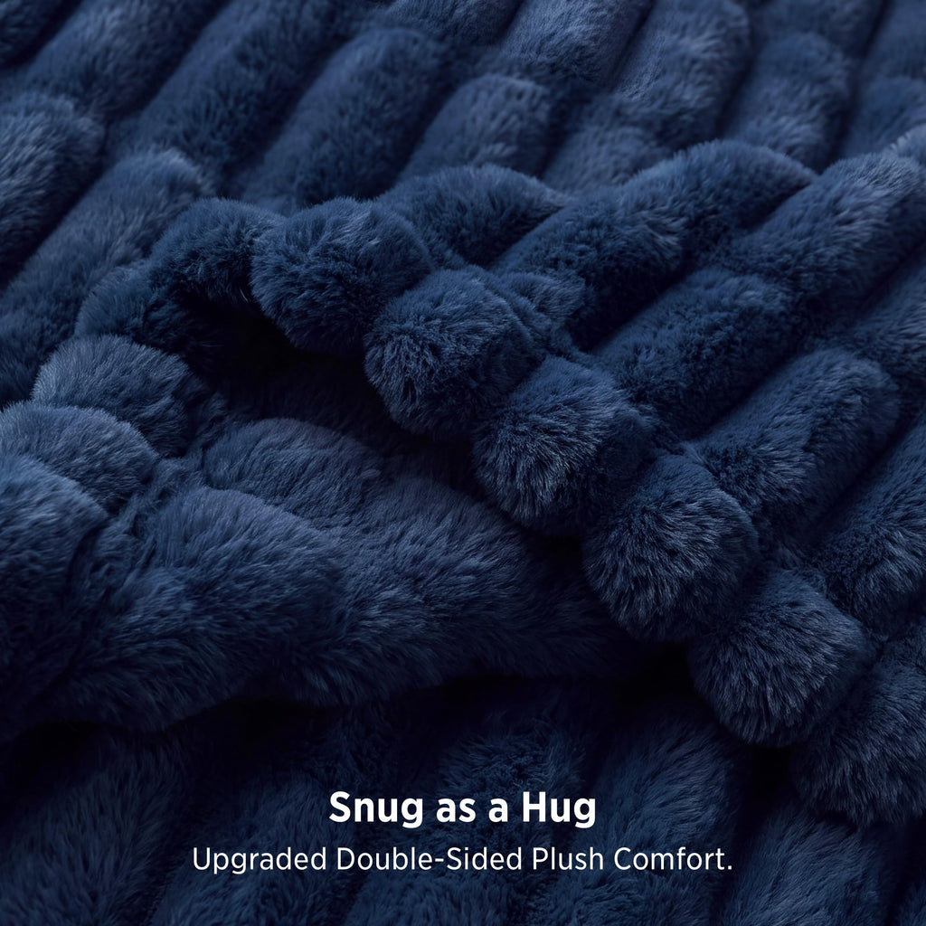 Soft Double-Sided Faux Fur Throw XL Blanket, Navy Blue, 50"x70"