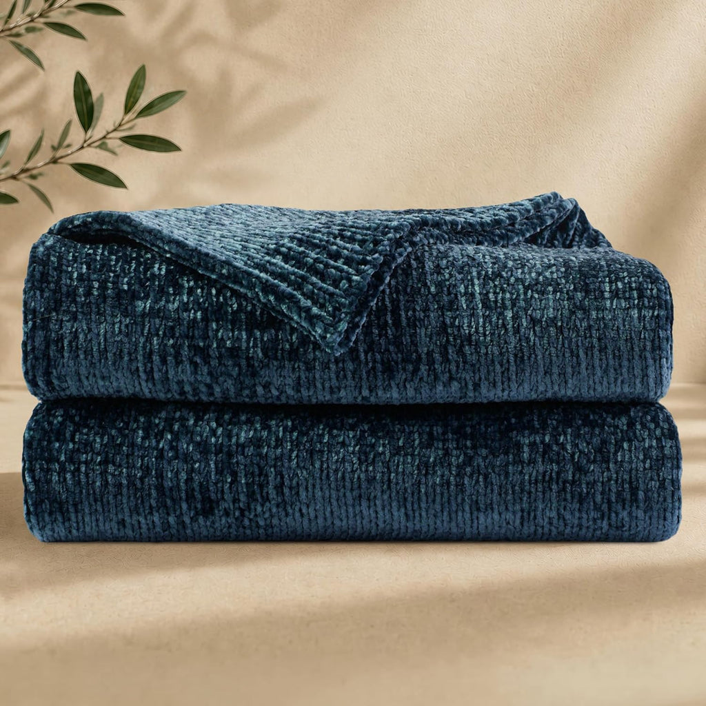 Chenille Throw Blanket, Cozy Soft Blanket Lightweight Decorative Throw, Stylish Home Decor, Ideal for Gifting, Indigo