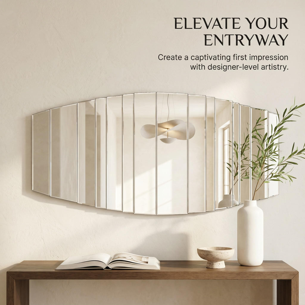 Decorative Wall Mirror, 43" x 22" Frameless Art Deco