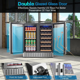 30 Inch Dual Zone Wine and Beverage Cooler,28 Bottles & 110 Cans Wine Fridge,Bui