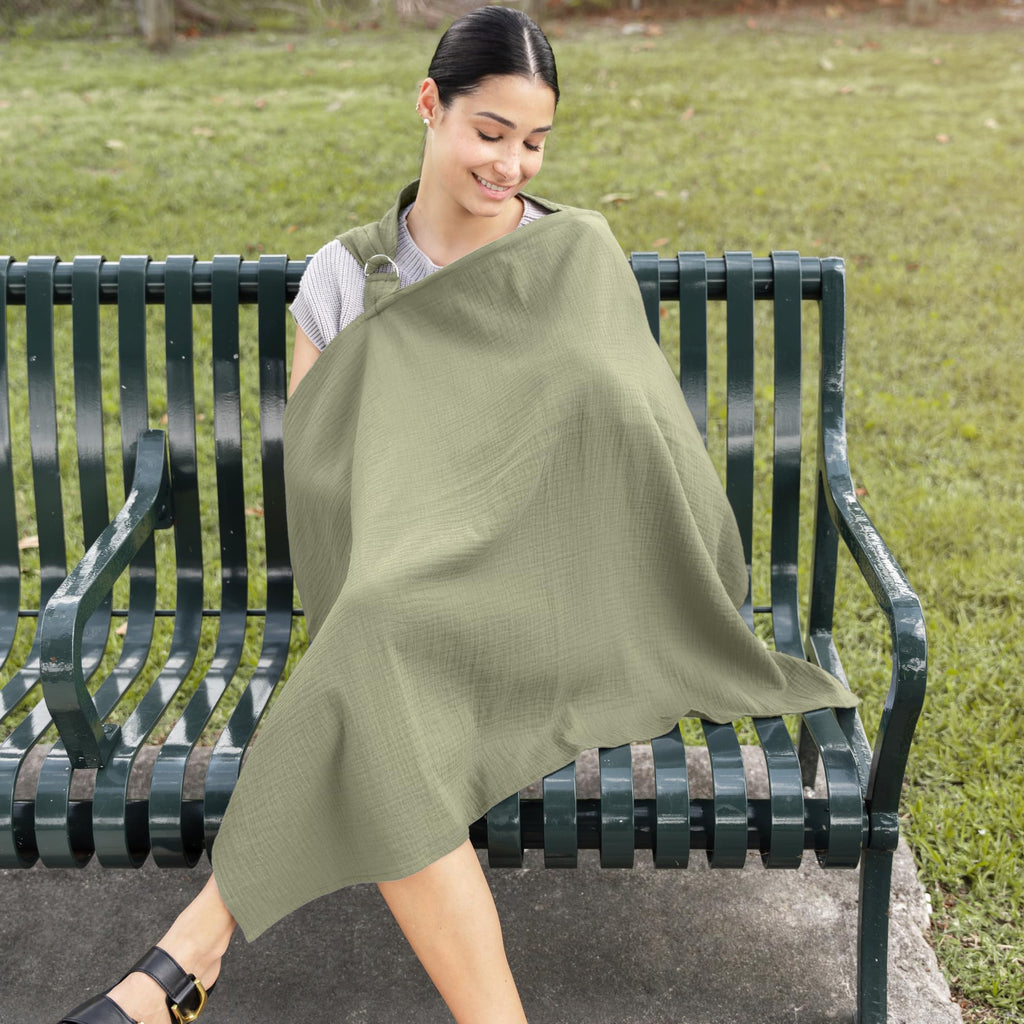 Muslin Nursing Cover - 100% Muslin Breastfeeding Cover Sage