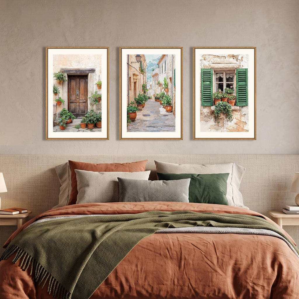 Large Vintage Italy City Framed Canvas Wall, Nature Italian Landscape Wall Decor, Modern Europe Street