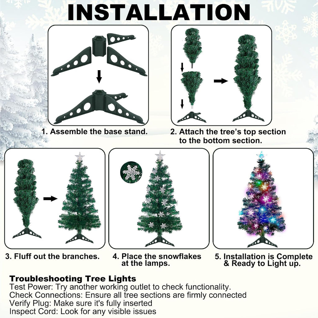 3 FT Fiber Optic Christmas Tree with Lights Artificial Xmas Trees