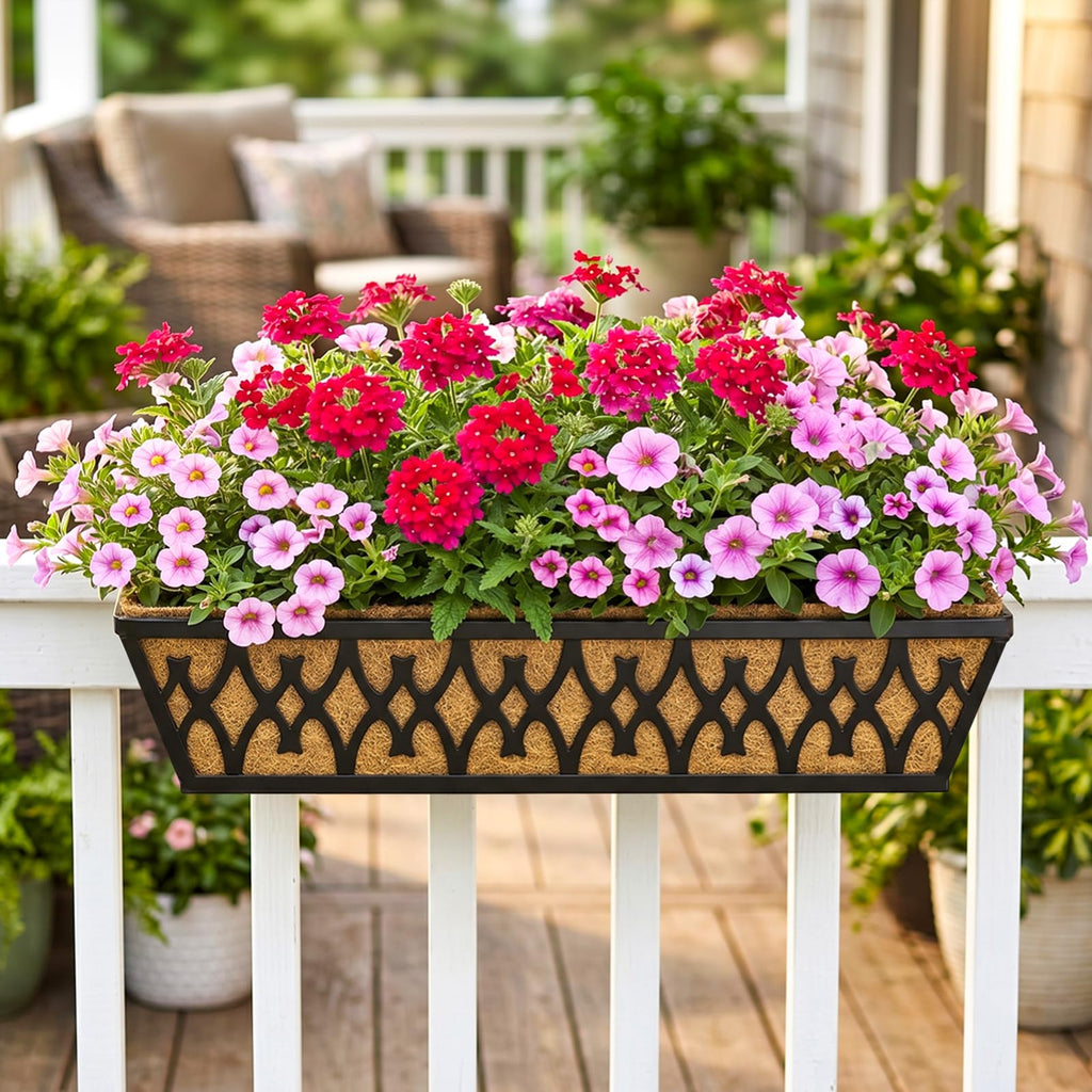 2 Pack 24 Inch Window Boxes Planters Railing Planter Box with Adjustable Brackets for Porch Fence Patio Balcony