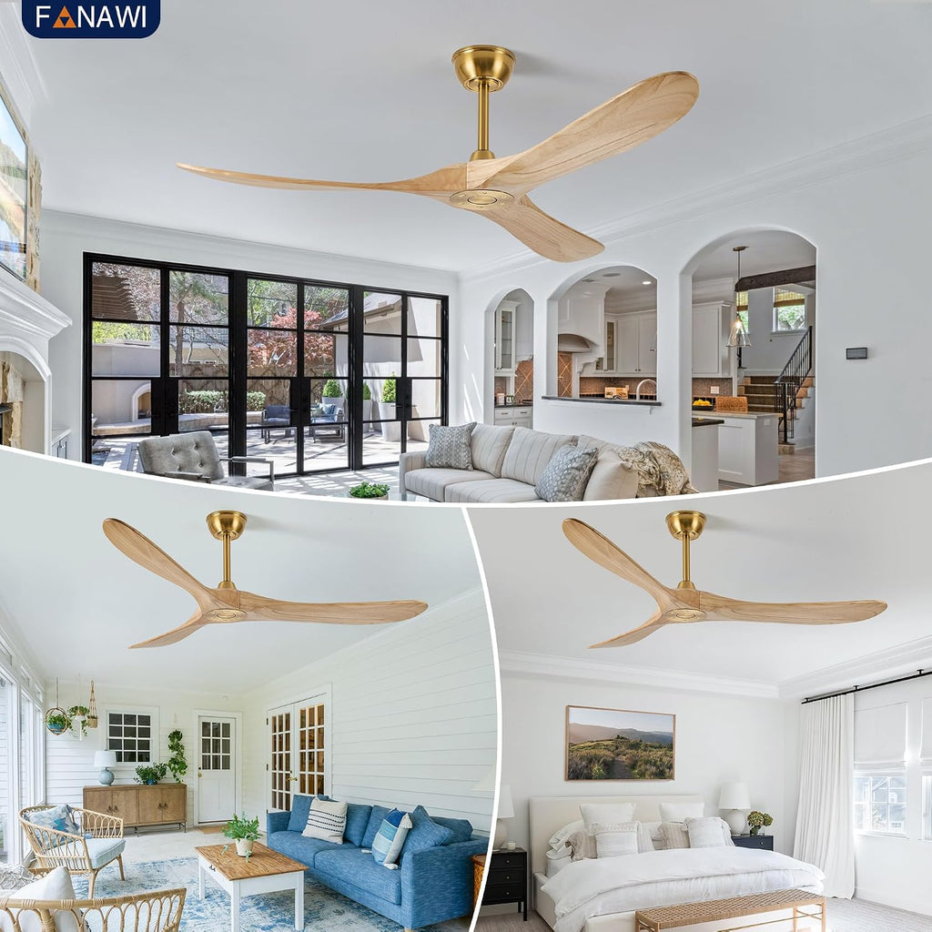 Inspired Maverick Style 60" wood ceiling fan, Brass Gold