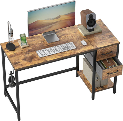 Computer Desk with 2 Drawers, 40 Inch Small Home Office Desk with Storage Study Writing Table, Light Brown