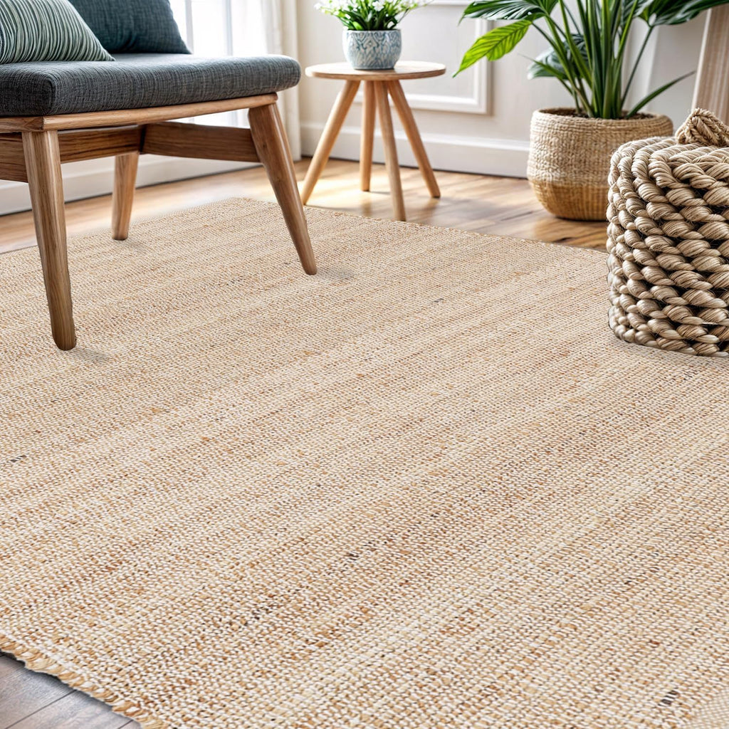 · · Jute Cotton Area Rug - 9'x12' Rectangular Rug, Sustainable Handwoven, Non-Shedding, Soft & Durable