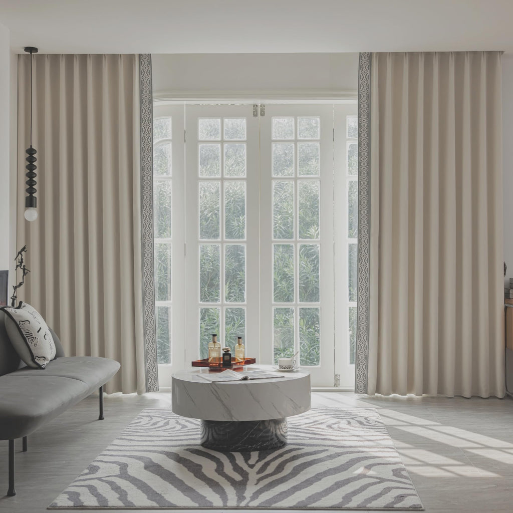 Ivory Cream Curtains with Tape Trim, Pinch Pleat, Blackout, Lined Curtains with Easy Installation (2Panels, 52W x 84L)