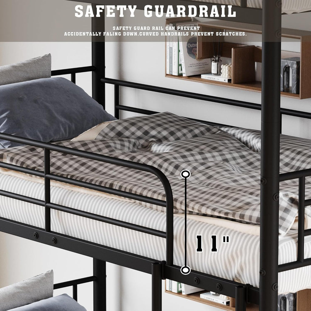 Twin Triple Bunk Bed for 3, bunk Bed for 3 Person, 3 bunk beds for Kids/Adults/Teenagers, Black Split into 3beds