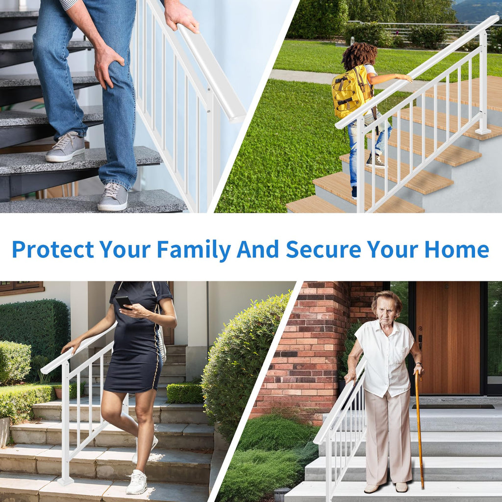 Upgrade White Adjustable 5 Steps Handrail, 65"x38" Stair Railing Kit