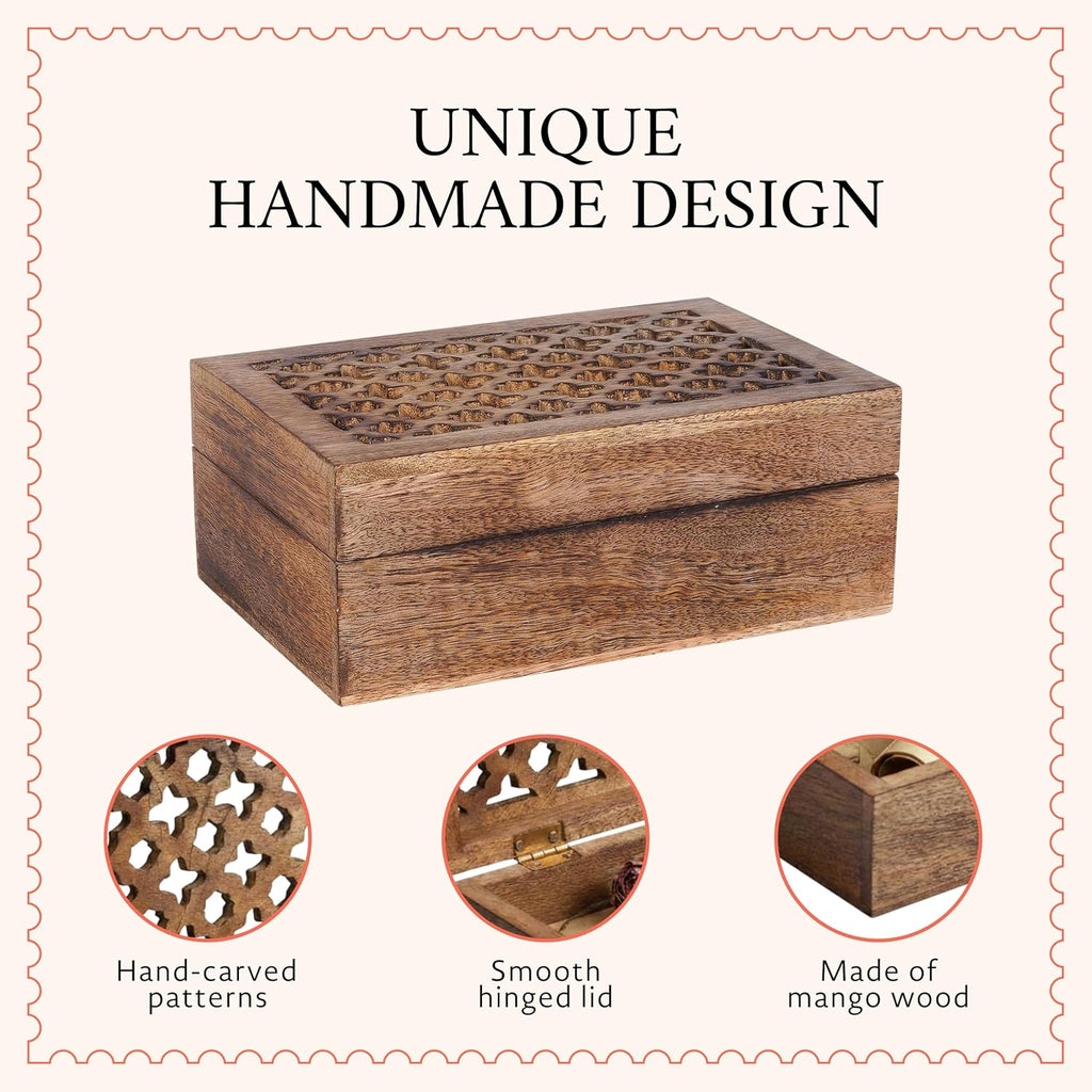 Trellis Mango Wood Storage Box - Medium Burnt, 7.5