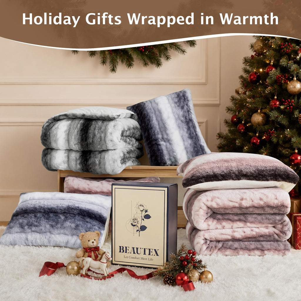 Fluffy Faux Fur Comforter Set, 2-Piece Plush Bedding, Grey