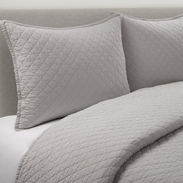 Belgian Flax Linen Blend Quilt 3 Piece Set Gray - Linen Bedding Set Quilt - Cream