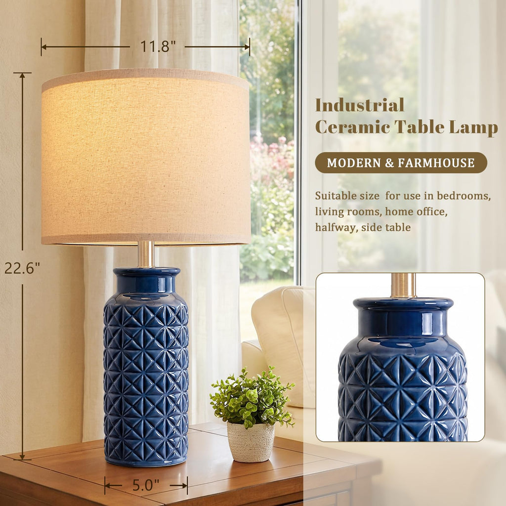 22.6" Modern Ceramic Bedside Lamps Set of 2, Lamps, Blue