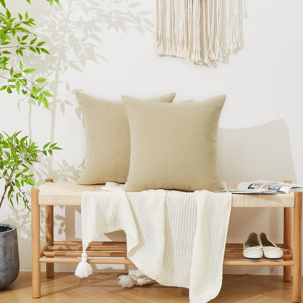 Khaki Chenille Throw Pillow Covers 24x24 Set of 2 for Couch
