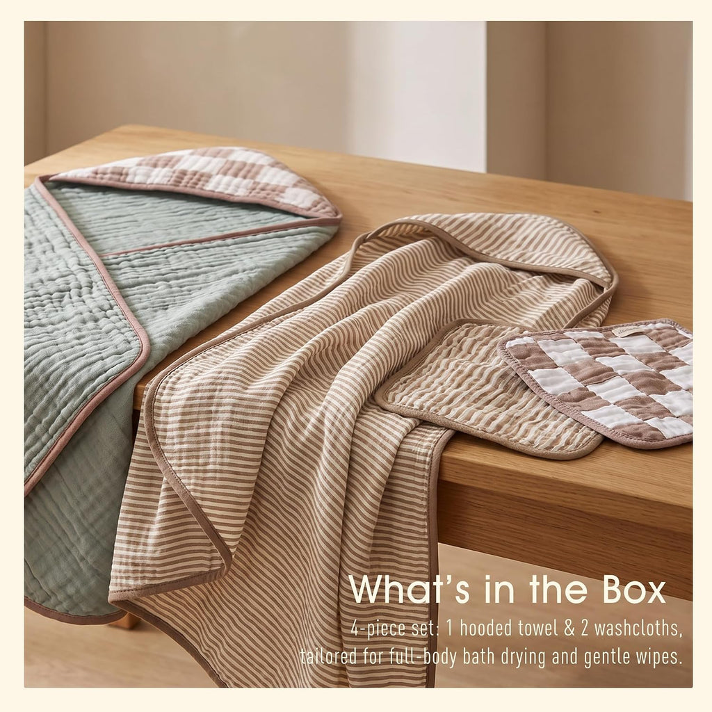 Muslin Baby Bath Towels Set Organic Cotton Blend (Earthy Matcha)