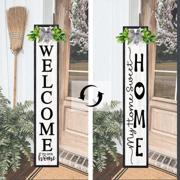 Double-sided Welcome Sign for Front Porch Door, 45"X9", Black