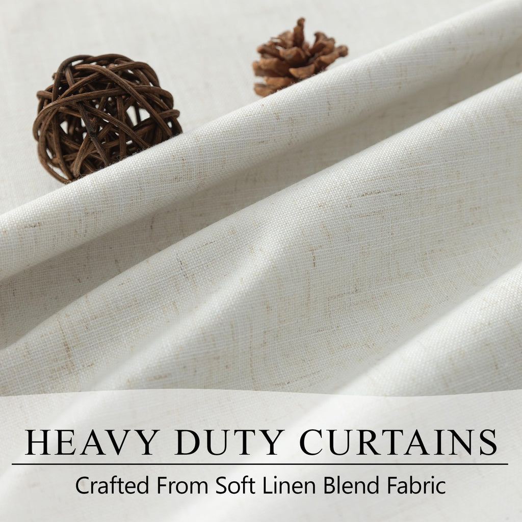 90 Inch Length Back Tab Natural Linen Blackout Bedroom Curtains 70 In Wide Cream Ivory Thermal Insulated Soundproof
