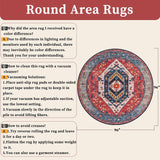 Boho Round Area Rug, 8ft Washable Non-Slip Circle Rug, Ultra Soft Large Oriental Vintage Rust Low-Pi