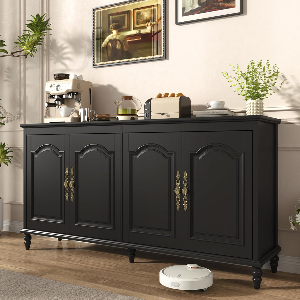 65" Black Buffet Cabinet with Storage, Farmhouse Sideboard Cabinet