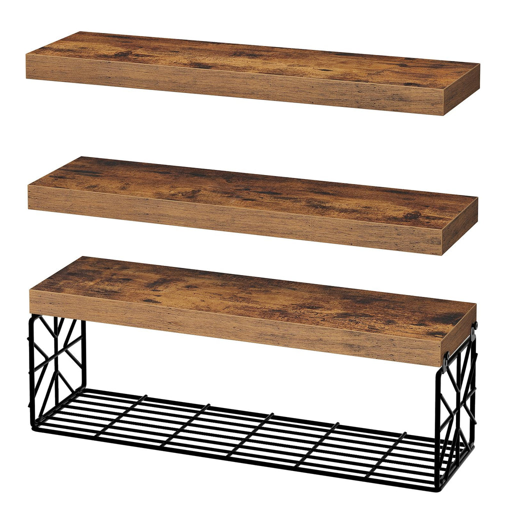 Floating Shelves for Wall, 23.6" Wall Mounted Shelves Set of 3, 1.5" Thick Hanging Shelf Storage, Farmhouse Decor