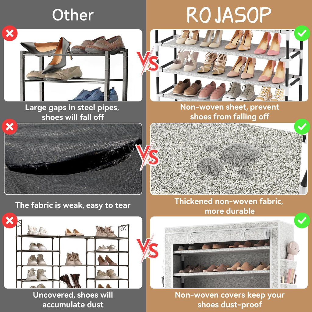 10 Tier Shoe Rack with Covers Large Capacity Stackable Tall Shoe Shelf Storage for 50-55 Pairs Shoe and Boot, Sturdy