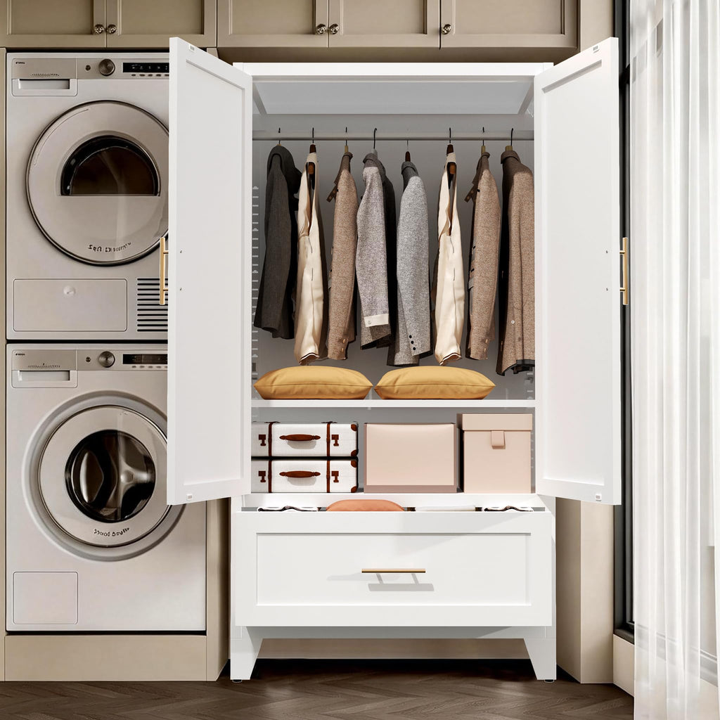 61'' Metal Armoire Wardrobe Closet with Doors
