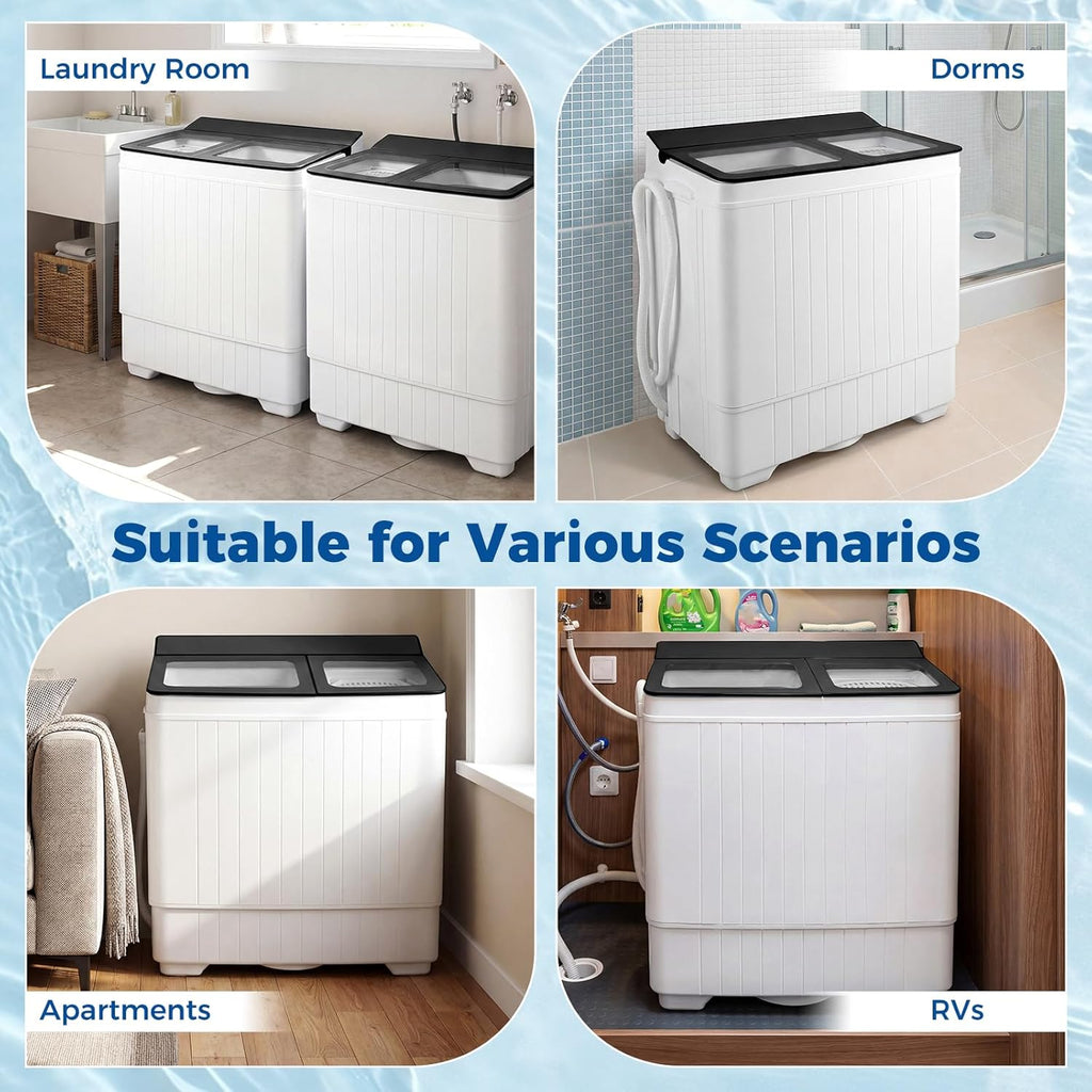 Portable Washing Machine, 26LBS Twin Tub Mini Compact Laundry Washer Spinner Combo with Drain Pump, 18Lbs Washer and