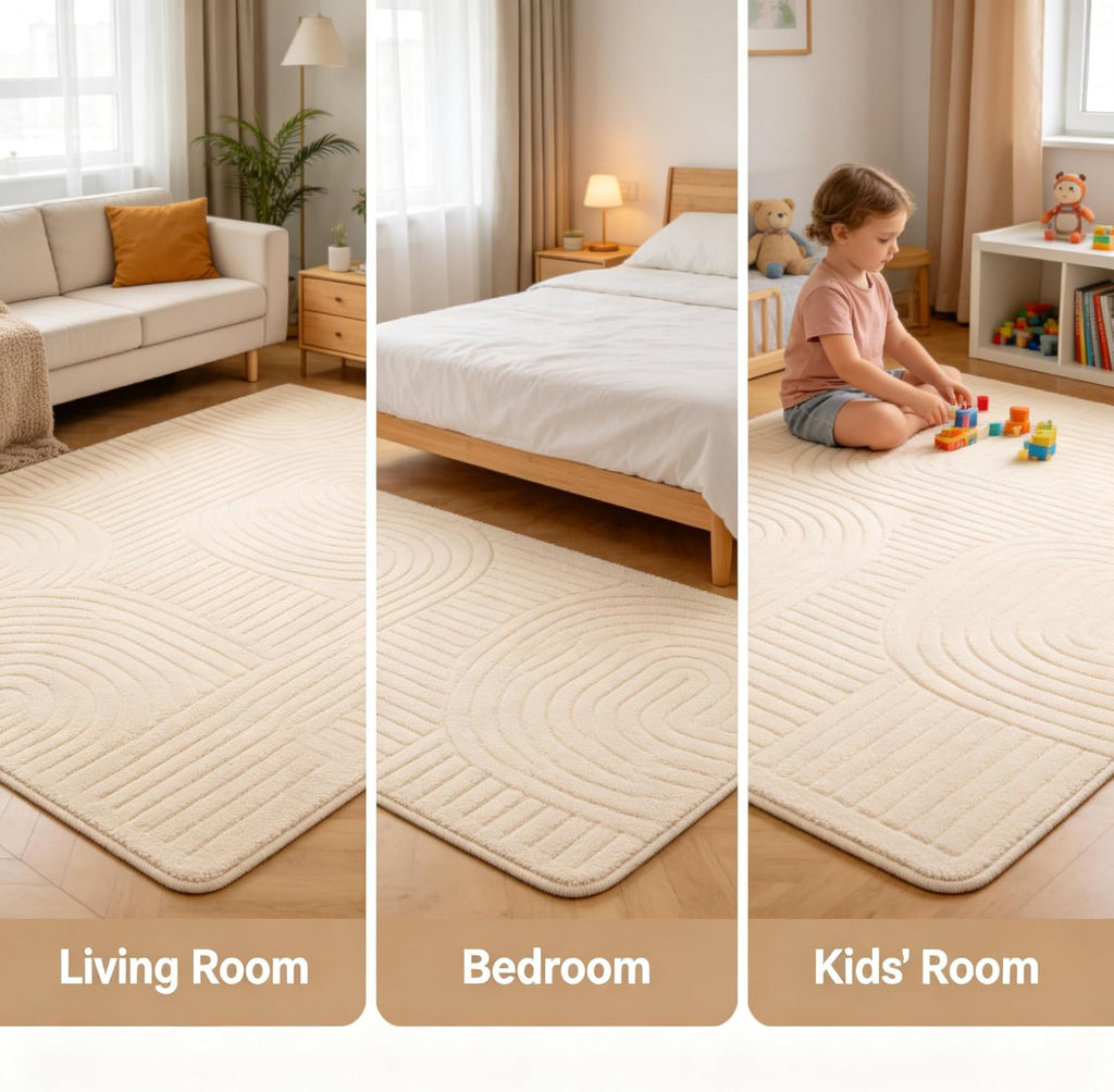 Beige Solid Color Area Rugs, Large Washable Living Room Rug
