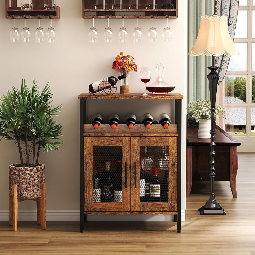 Wine Bar Rack Cabinet with Detachable Wine Rack, Coffee Barwith Glass Holder, Small Sideboard and Buffet Cabinet with