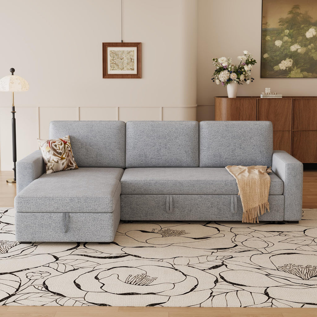 81" L Shaped Convertible Sleeper Sectional Sofa Bed, Light Gray